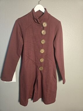 Neon Buddha Burgundy Jacket With Big Statement Wooden Buttons Size Medium